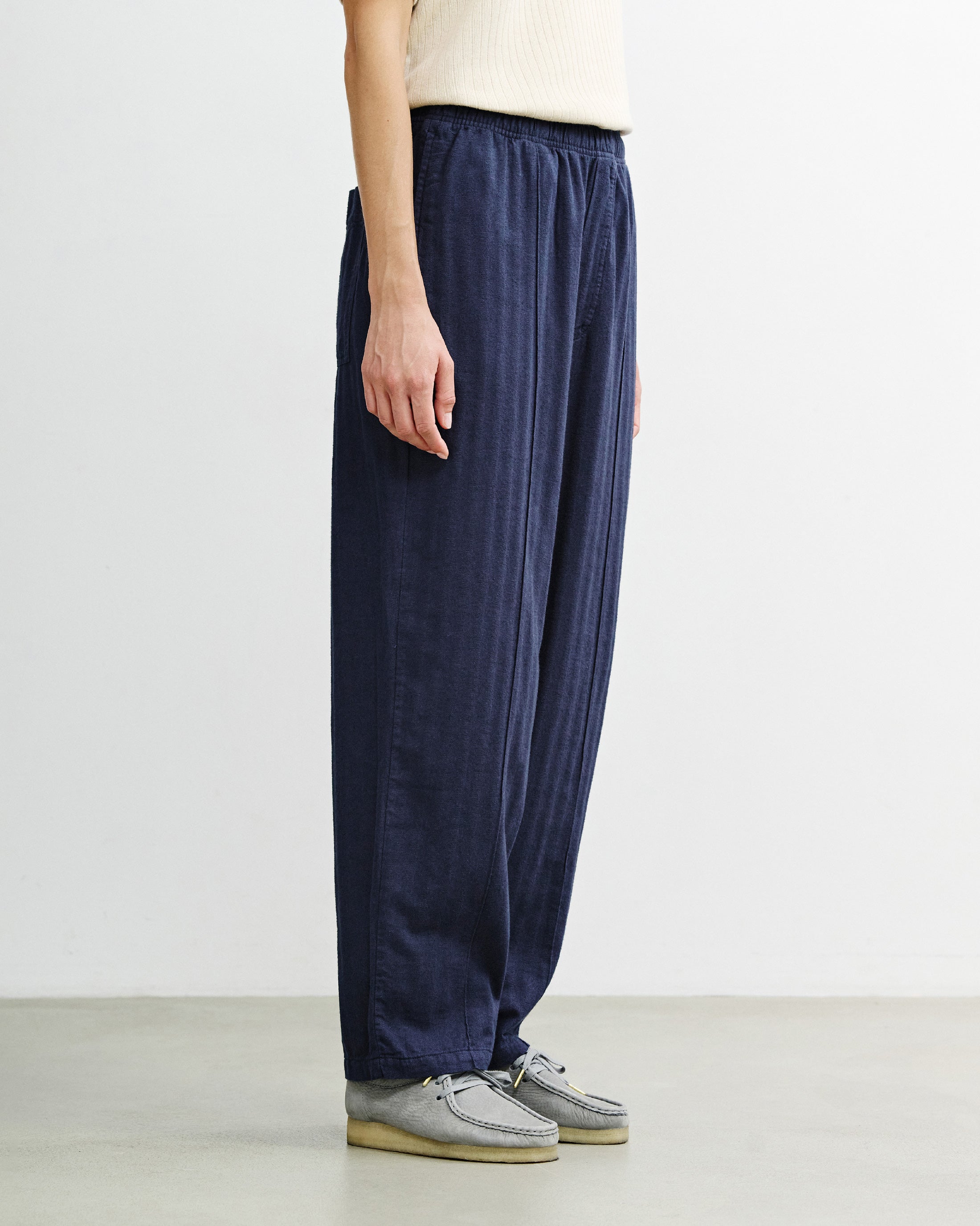 Wide Pleated Trousers Organic Cotton - Blue