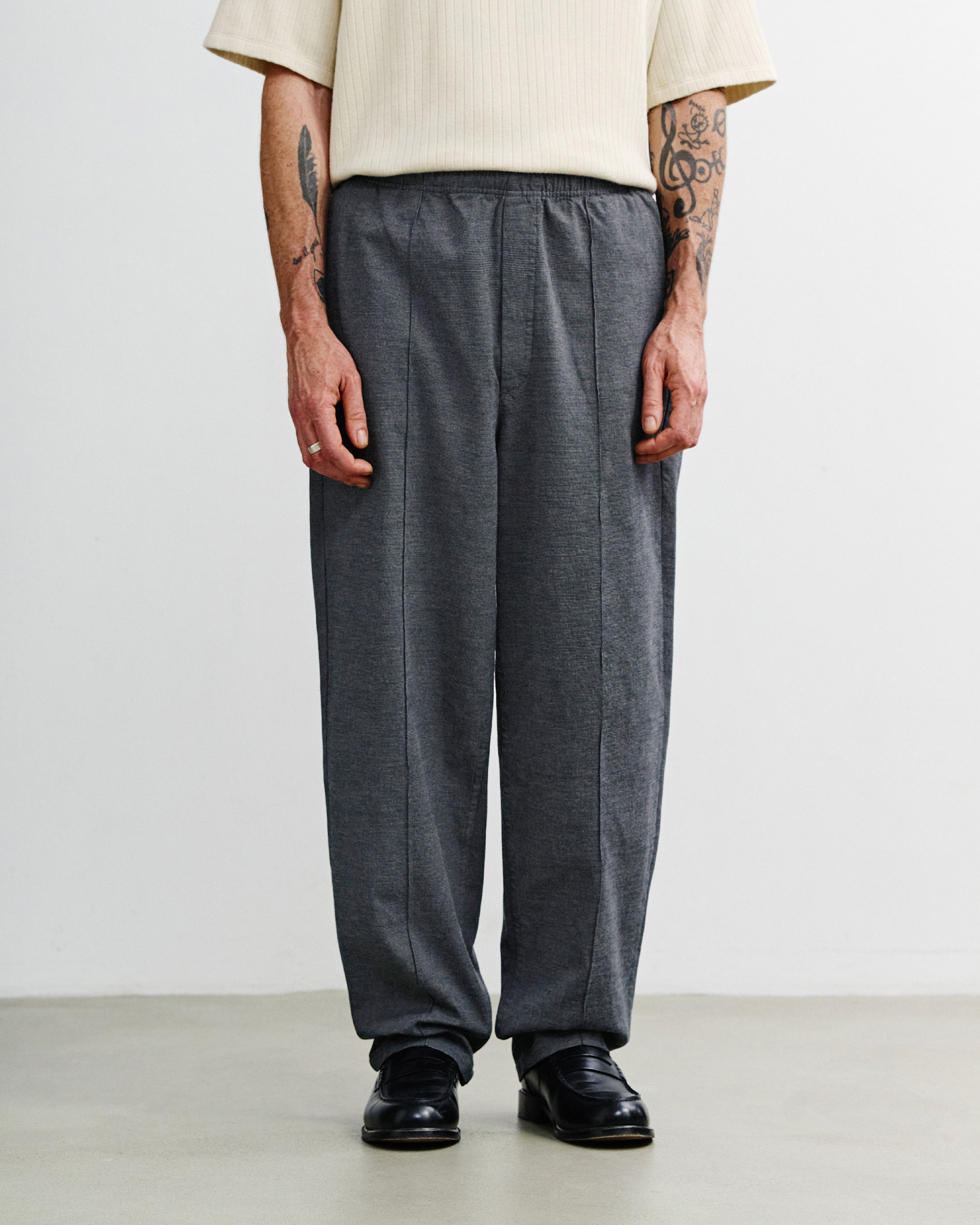 Wide Pleated Trousers Organic Cotton - Grey Marl